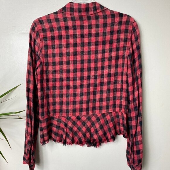 Anthropologie Bella Dahl Distressed Red Plaid Button Down Small - Picture 5 of 6